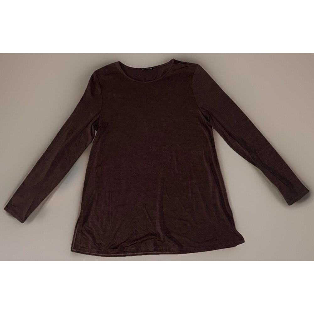 NWOT‎ Eileen Fisher Brown Stretch Long Sleeve Jersey Knit Long Top Oversized XS